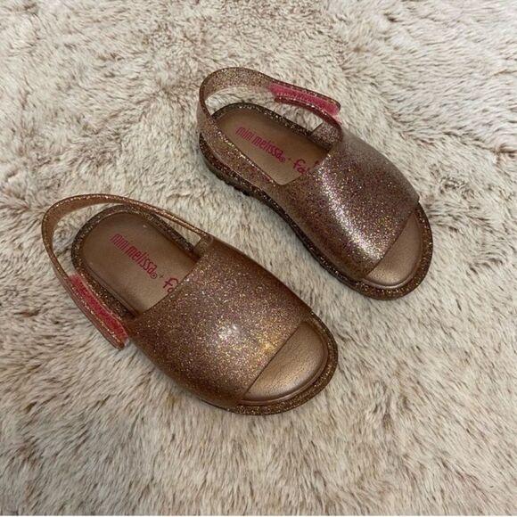 Mini Melissa × Fabula Pink Glitter Jelly Slingback Sandals Toddler Size 6 - Picture 2 of 7